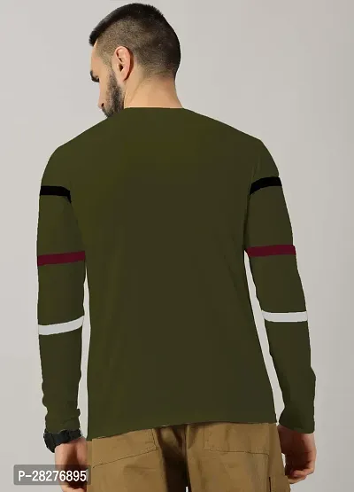 Stylish Olive Cotton Blend Striped Round Neck Tees For Men-thumb2