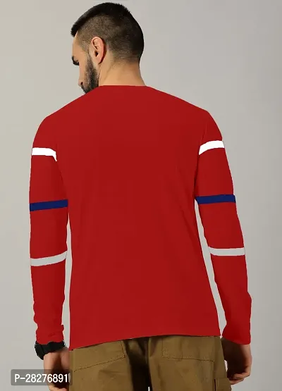Stylish Red Cotton Blend Striped Round Neck Tees For Men-thumb2
