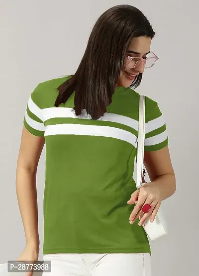 Elegant Green Cotton Blend Colourblocked Tshirt For Women-thumb0