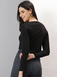 Elegant Black Cotton Blend Solid Tops For Women-thumb1