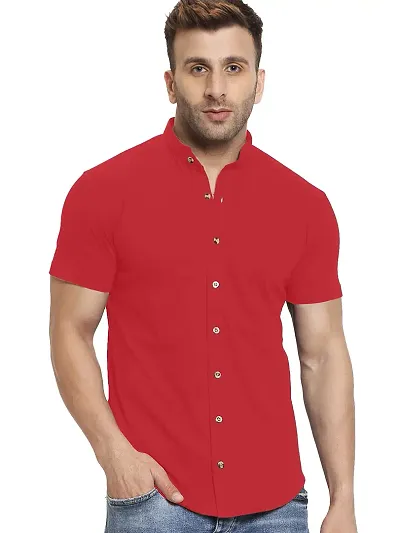 GESPO Men's Shirts Half Sleeves Mandarin Collar