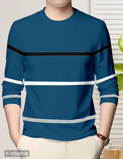 Reliable Blue Cotton Blend Colourblocked Round Neck Tees For Men