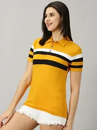 Elegant Yellow Cotton Blend Colourblocked Tshirt For Women-thumb2