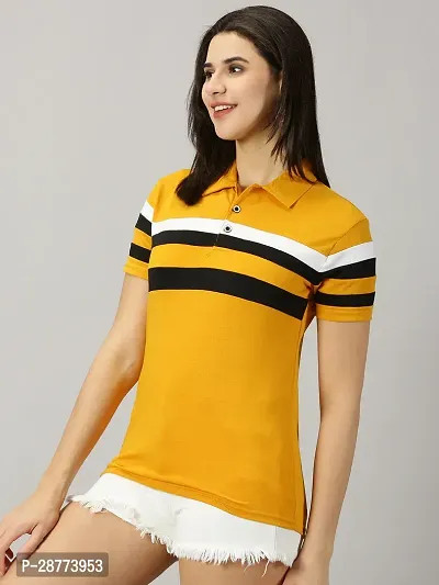 Elegant Yellow Cotton Blend Colourblocked Tshirt For Women-thumb3