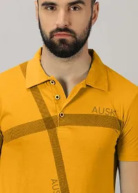 Stylish Mustard Cotton Blend Printed Polos For Men-thumb2