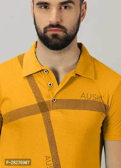 Stylish Mustard Cotton Blend Printed Polos For Men-thumb3