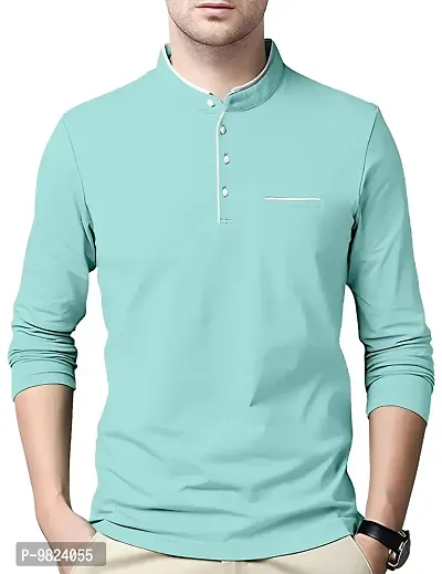 AUSK Men's Cotton Henley Neck Full Sleeve Solid Regular Fit T-Shirt (Small; SkyBlue)