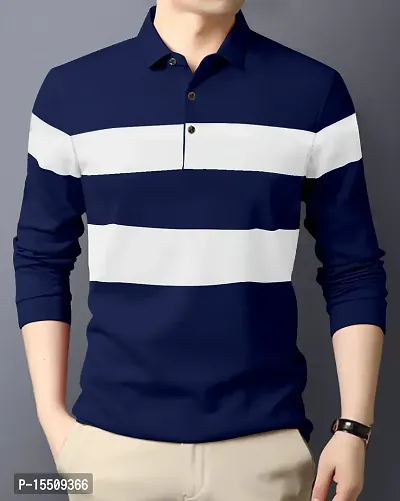 Stylish Cotton Blend Multicoloured Colourblocked Polos Long Sleeves For Men