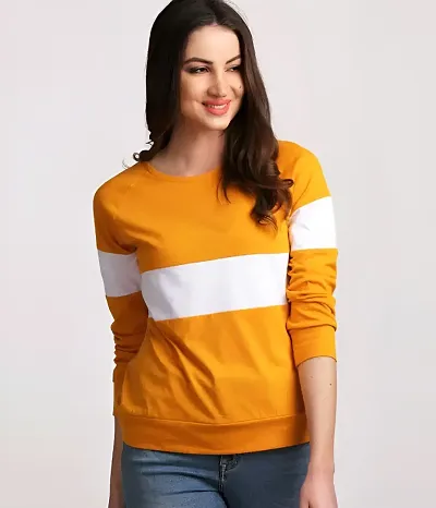 Colorblock Full Sleeve Round Neck Casual Women T-shirt