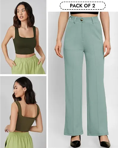 Solid Crop Top and Trouser Set