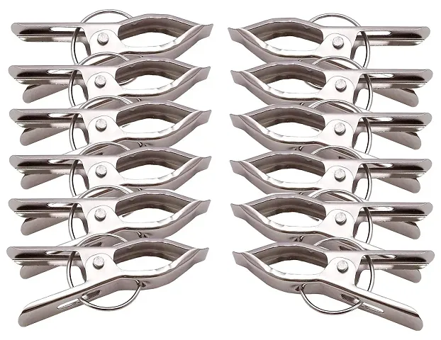 Kombuis Kitchenware Hanging Cloth Drying Pegs/Clips|Heavy Duty & Stainless Steel Material|Set of 12 Piece (Silver)