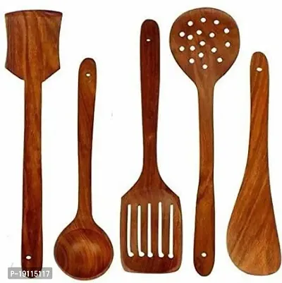 Kombuis kitchenware? Wooden Non Stick Spatulas, Ladles Mixing and Turning Handmade Wooden Serving and Cooking Spoon Kitchen Utensil Set of 7-thumb5