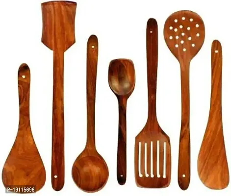 Kombuis kitchenware? Wooden Serving and Cooking Spoons Nonstick Cookware Kitchen Utensil Dessert Rice Flip/Spatula/Ladle for Cooking Dosa/Roti/Chapati/Puri Set of 7 |