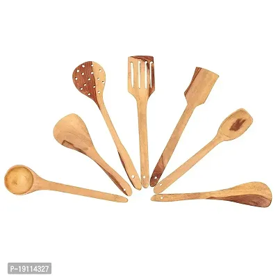 Kombuis Kitchenware Multipurpose Wooden Cooking Spoon Utensils Set for Non Stick cookware and Serving - Handmade Wooden Spatula - Pack of 7-thumb2