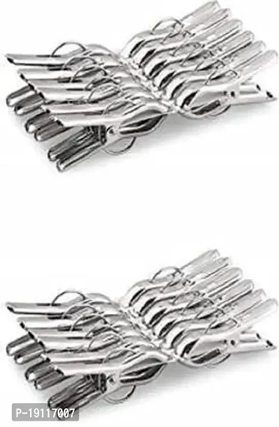 Kombuis Kitchenware Cloth Pegs, Dryer Clip for Cloth, Stainless Steel Cloth Clip, Steel Cloth Pegs, Cloth Pegs Clip for Multipurpose, Multi-use Clip Pack of 24-thumb0