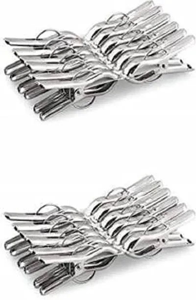 Kombuis Kitchenware Cloth Pegs, Dryer Clip for Cloth, Stainless Steel Cloth Clip, Steel Cloth Pegs, Cloth Pegs Clip for Multipurpose, Multi-use Clip Pack of 24