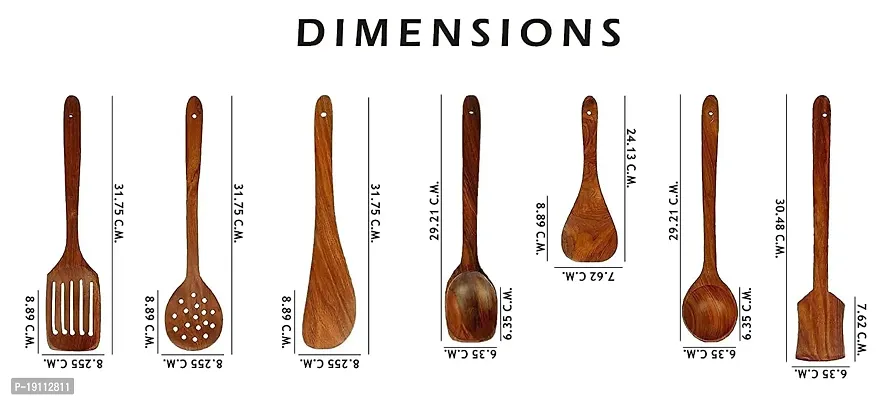 NOHUNT Wooden Serving and Cooking Spoons Set Kitchen Organizer Items Kitchen Accessories Items (Set of 7)-thumb2