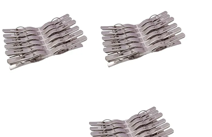 Kombuis Kitchenware Stainless Steel Cloth Drying Pegs/Clips Set of 36 Pcs/Silver (Pack of 3)