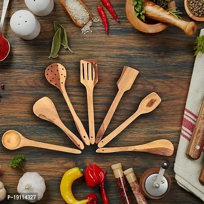 Kombuis Kitchenware Multipurpose Wooden Cooking Spoon Utensils Set for Non Stick cookware and Serving - Handmade Wooden Spatula - Pack of 7-thumb3