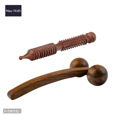 Handcrafted Wooden 2 Ball Massager (Plain)  1 Massage Stick  (pack OF 2)