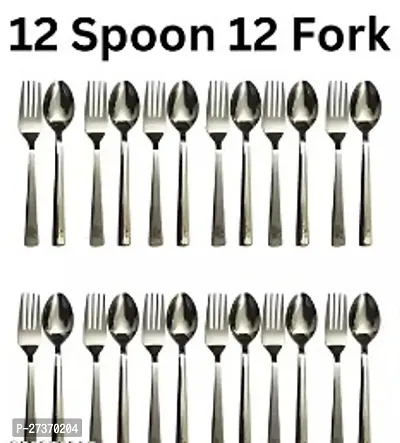 Stainless Steel Dinner Fork  Spoon Set Silver (Pack of 12 Spoon and 12 Fork) cutlery  flatware set-thumb0