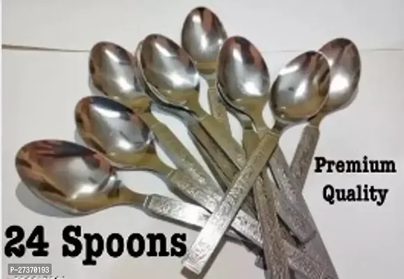 Premium Heavy Stainless Steel Dinner and Desert Table Spoons Set of 24 Silver-thumb0