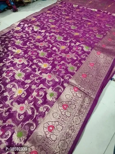 Organza weaving saree with Brocade blouse piece-thumb0