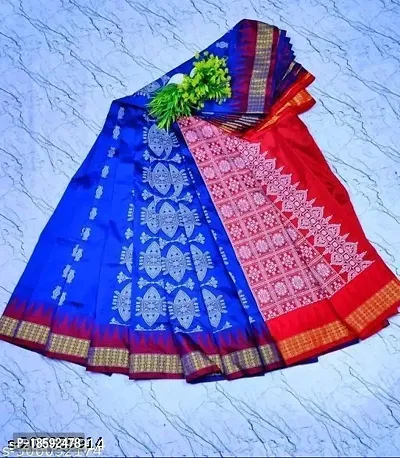 Pasapali Sambhalpuri printed art silk saree with blouse piece for Indian Devis