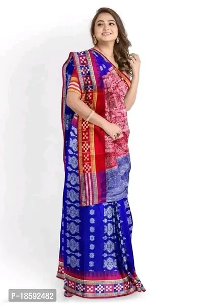 Pasapali Sambhalpuri printed art silk saree with blouse piece for Indian Devis-thumb4