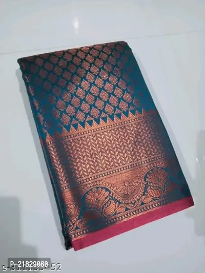 Kanjeevaram Brocade silk copper Zari Woven Pattu saree with blouse piece