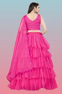 Women Fancy Ruffle Semi Stitched Net Lehenga Choli  Dupatta Set-thumb1