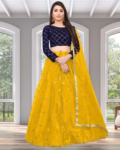 Buy HALFSAREE STUDIO Yellow Banarasi Silk Zari woven Semi-Stitched Lehenga  Online at Best Prices in India - JioMart.