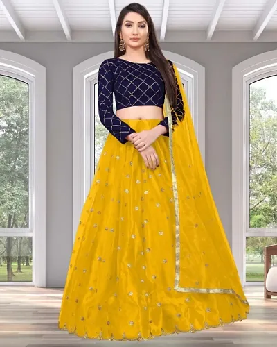 Buy F Plus Fashion Women's Satin Semi-stitched Lehenga Choli  (FP_K_Blue_Vel_Sky Blue_Free size) at Amazon.in