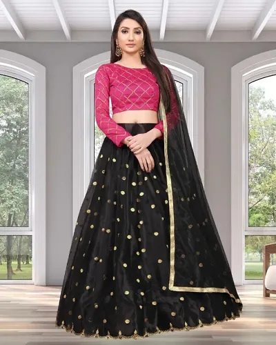 Lovisa Fashion Women's Embroidered Work Semi Stitched lehengas For Woman's(003 Pink Black)