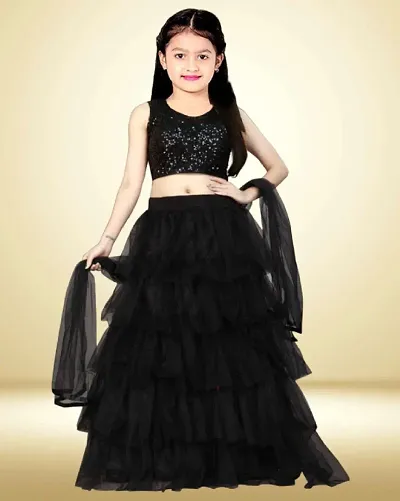 Kids Girls Ruffle Net Lehenga Choli Dupatta Set.