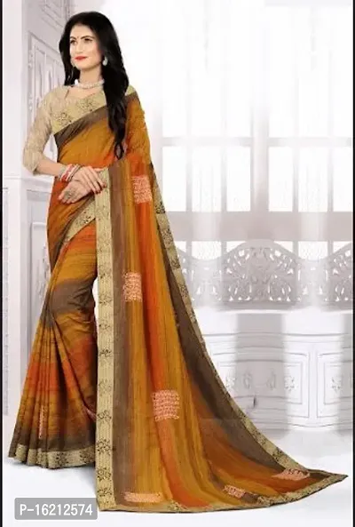 Stylish Silk Blend Multicoloured Printed Saree with Blouse piece For Women-thumb0