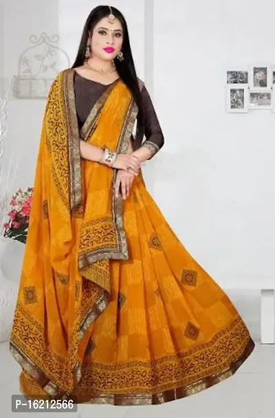 Stylish Polycotton Yellow Printed Saree with Blouse piece For Women-thumb0