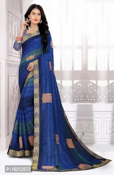 Stylish Silk Blend Blue Printed Saree with Blouse piece For Women