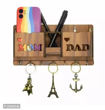 Mom Dad Desginer Key Holder For Home / Office / Kitchen / Key Holders / Key Holder For Wall / Key Holder / Best Decorative Item For Home Deacute;cor / Festive Deacute;cor Mobile Stand Cum Wood Key Holder (7 Hooks, Wooden)