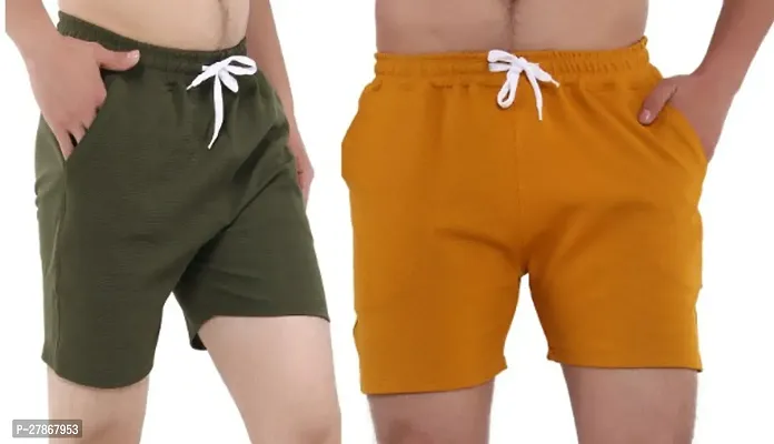 Classic Cotton Blend Solid Shorts For Men Pack Of 2-thumb0