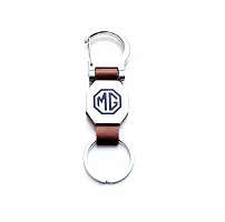 AAYUSH LEATHER KEYCHAINS AND KEYRINGS COMPATIBLE WITH CARS AND BIKES (Mercedes | Bmw | Audi | Tata | Maruti Suzuki | Hyundai | Honda | Royal Enfield) (MG DOUBLE SIDE HOOK BROWN)-thumb2