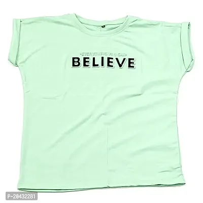 Aayush Premium and Stylish Half Sleeve Free Size Regular FIT T-Shirts for Women and Girls (Believe Green Mint Color T-Shirts)