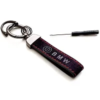 AAYUSH LEATHER KEYCHAINS AND KEYRINGS COMPATIBLE WITH CARS AND BIKES (Mercedes | Bmw | Audi | Tata | Maruti Suzuki | Hyundai | Honda | Royal Enfield) (BM RED AND BLACK STITCHED)-thumb1