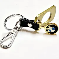 AAYUSH LEATHER KEYCHAINS AND KEYRINGS COMPATIBLE WITH CARS AND BIKES (Mercedes | Bmw | Audi | Tata | Maruti Suzuki | Hyundai | Honda | Royal Enfield) (BM GOLDEN SEPERABLE)-thumb1