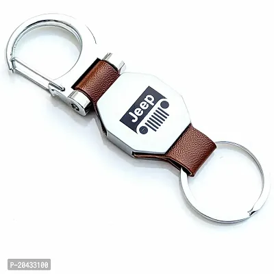 AAYUSH LEATHER KEYCHAINS AND KEYRINGS COMPATIBLE WITH CARS AND BIKES (Mercedes | Bmw | Audi | Tata | Maruti Suzuki | Hyundai | Honda | Royal Enfield) (JEEP DOUBLE SIDE HOOK BROWN)