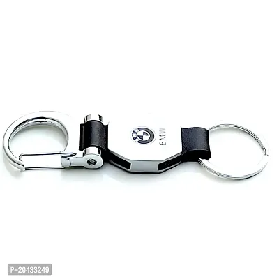 AAYUSH LEATHER KEYCHAINS AND KEYRINGS COMPATIBLE WITH CARS AND BIKES (Mercedes | Bmw | Audi | Tata | Maruti Suzuki | Hyundai | Honda | Royal Enfield) (BM DOUBLE SIDE HOOK BLACK)-thumb3