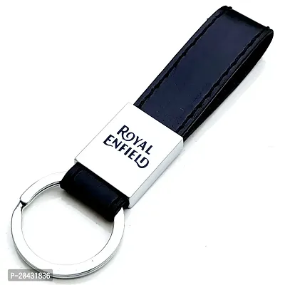 AAYUSH PREMIUM LEATHER KEYCHAINS  KEYRINGS FOR BIKE (Royal Enfield) (BLACK LEATHER STRAP)-thumb4