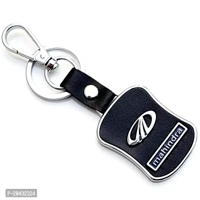 AAYUSH LEATHER KEYCHAINS AND KEYRINGS COMPATIBLE WITH CARS AND BIKES (Mercedes | Bmw | Audi | Tata | Maruti Suzuki | Hyundai | Honda | Royal Enfield) (MAHINDRA BLACK AND SILVER MID LEATHER)