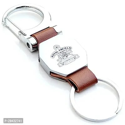 AAYUSH LEATHER KEYCHAINS AND KEYRINGS COMPATIBLE WITH CARS AND BIKES (Mercedes | Bmw | Audi | Tata | Maruti Suzuki | Hyundai | Honda | Royal Enfield) (ROYAL ENFIELD DOUBLE SIDE HOOK BROWN)