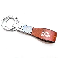 AAYUSH LEATHER KEYCHAINS AND KEYRINGS COMPATIBLE WITH CARS AND BIKES (Mercedes | Bmw | Audi | Tata | Maruti Suzuki | Hyundai | Honda | Royal Enfield) (ROYAL ENFIELD BROWN LEATHER STRAP PREMIUM)-thumb1